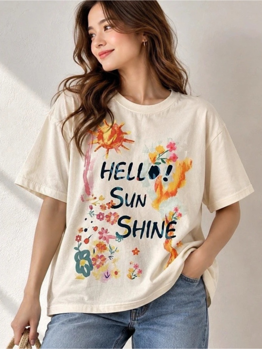 Easel Floral Graphic Tee in Cream Size Medium